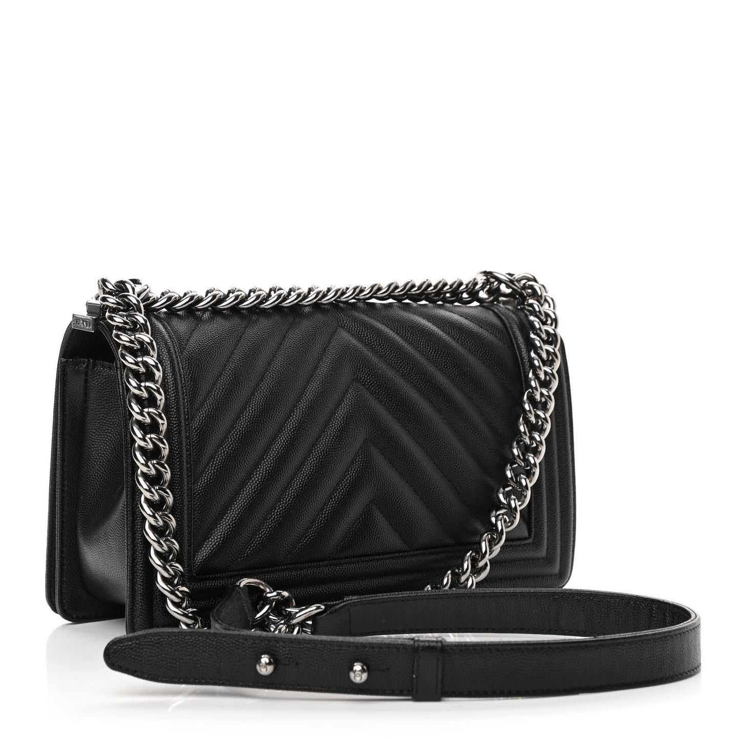 Caviar Chevron Quilted Medium Boy Flap Black