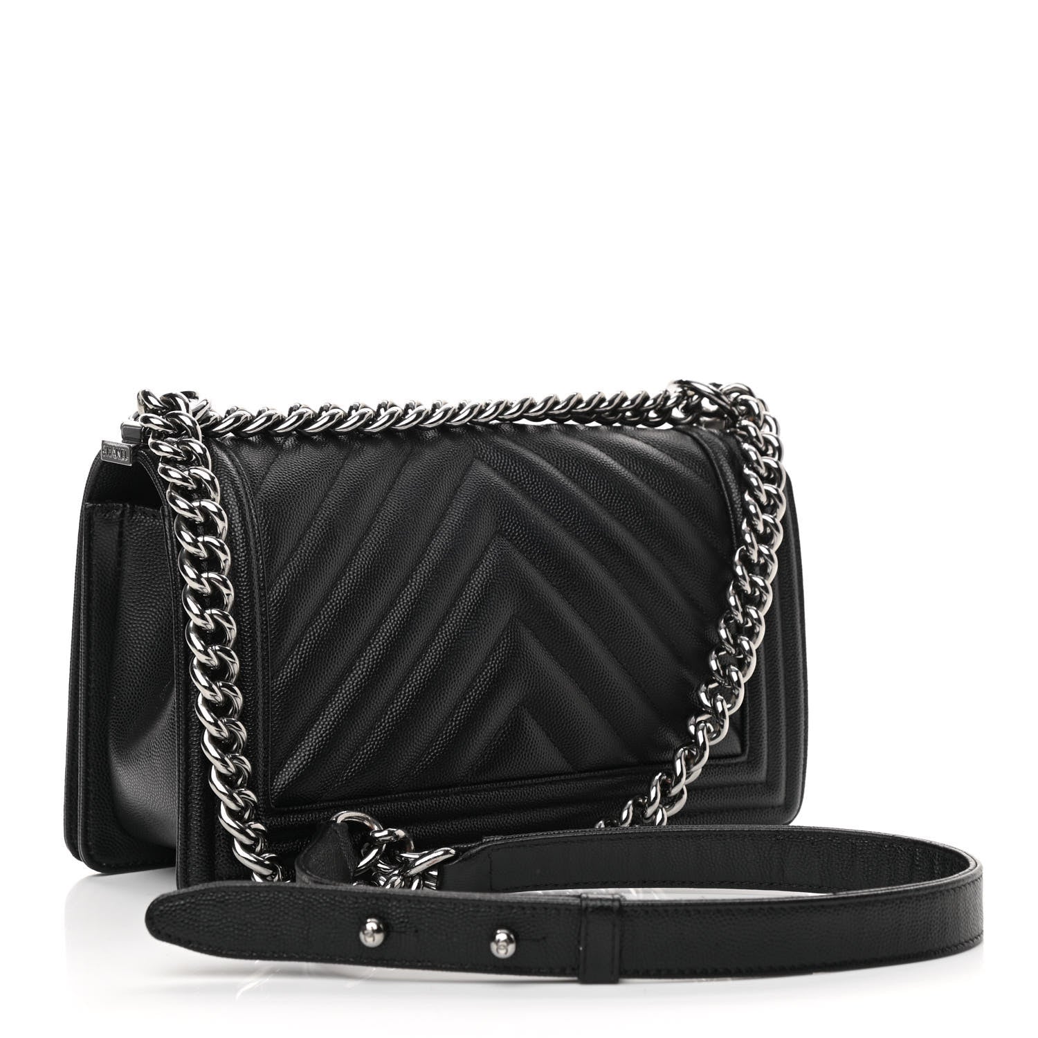 Chanel Caviar Chevron Quilted Medium Boy Flap Black 3 of 10