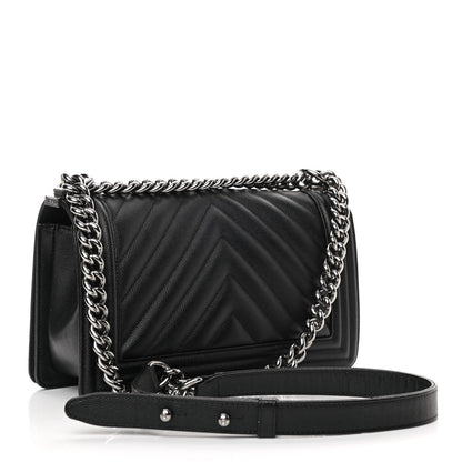 Chanel Caviar Chevron Quilted Medium Boy Flap Black 3 of 10