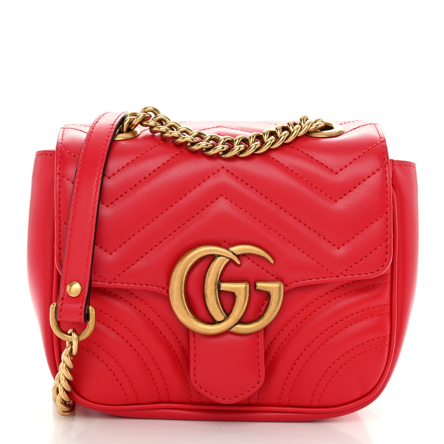 Calfskin Matelasse Mini GG Marmont Square Shoulder Bag Hibiscus Red