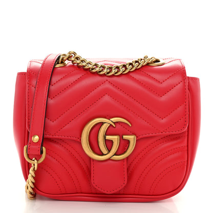Gucci Calfskin Matelasse Mini GG Marmont Square Shoulder Bag Hibiscus Red 1 of 10