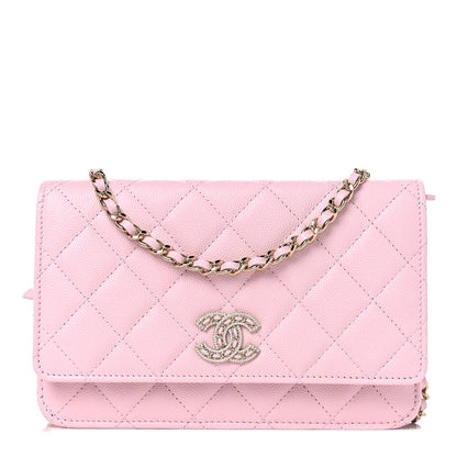 Chanel Caviar Quilted Crystal CC Wallet On Chain WOC Light Pink 1 of 11