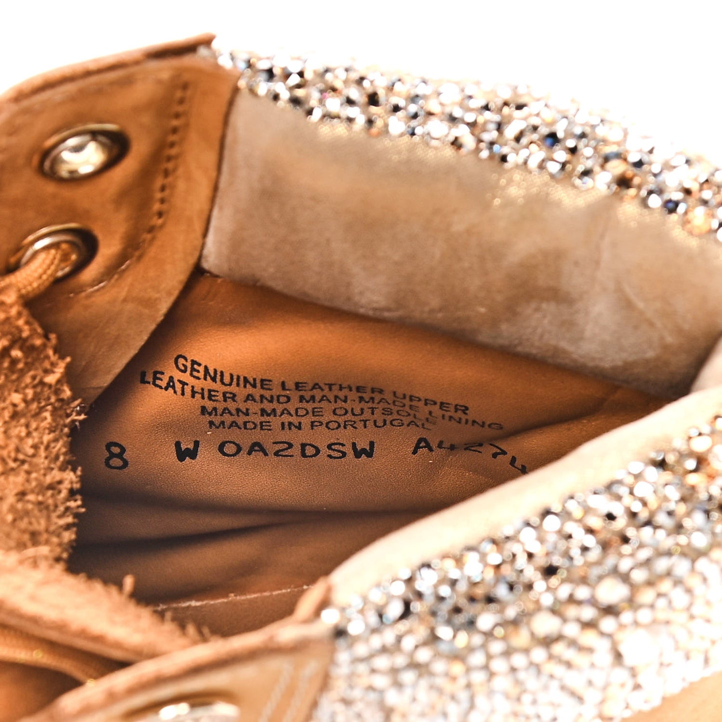 X TIMBERLAND Nubuck Swarovski Crystal Womens Ankle Boots 8 Wheat