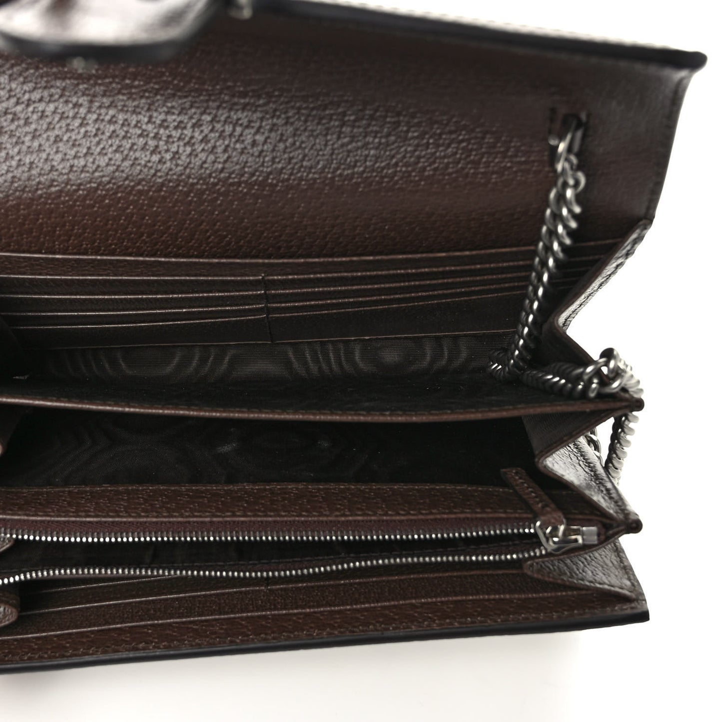 Monogram Jumbo GG Textured Dollar Calfskin Mini Dionysus Chain Wallet Camel Ebony New Acero