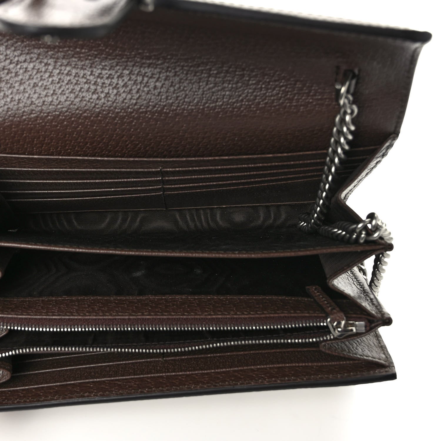 Gucci Monogram Jumbo GG Textured Dollar Calfskin Mini Dionysus Chain Wallet Camel Ebony New Acero 4 of 8