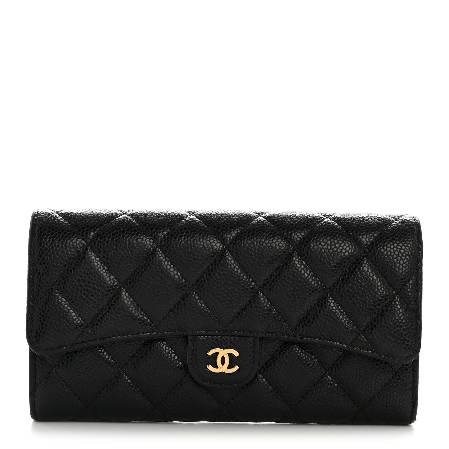 Caviar Quilted Large Gusset Flap Wallet Black