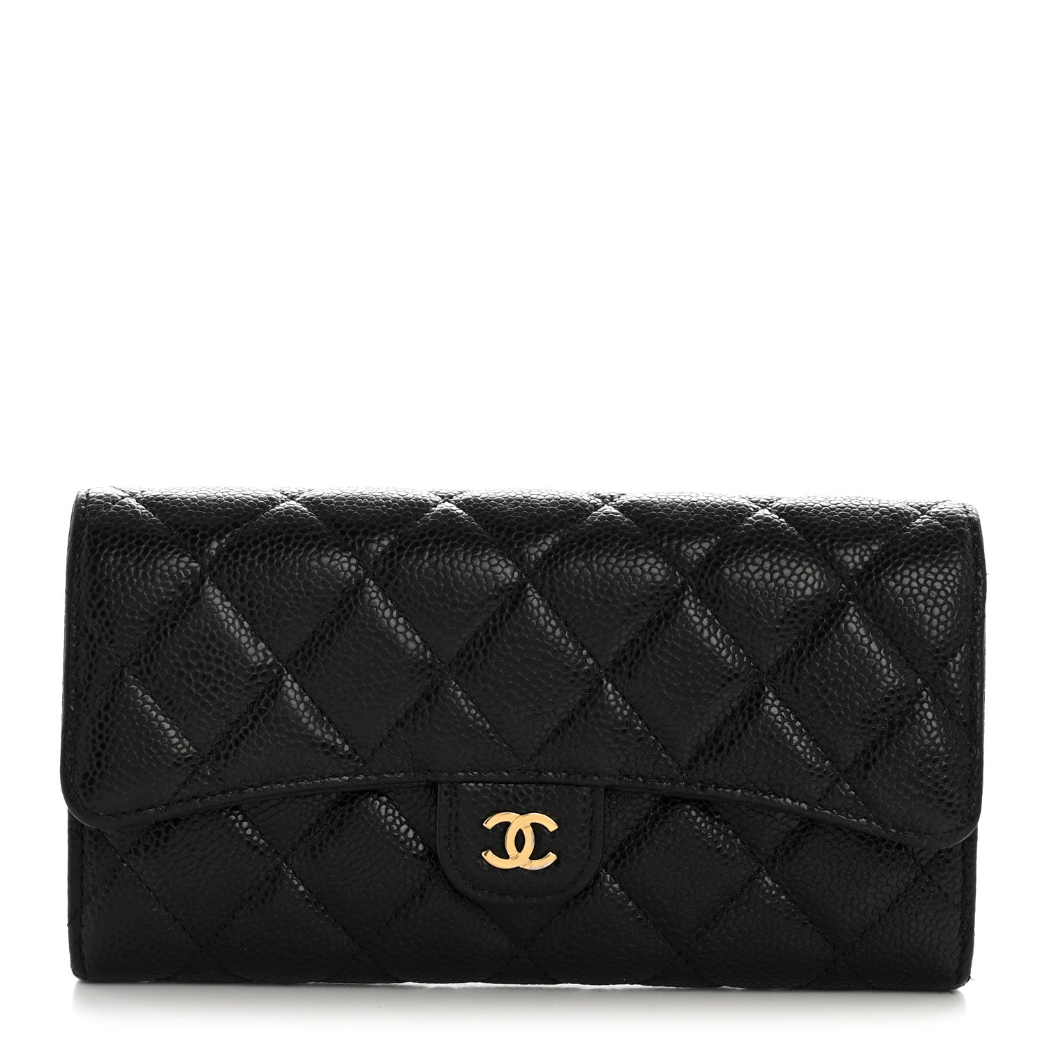 Chanel Caviar Quilted Large Gusset Flap Wallet Black 1 of 12