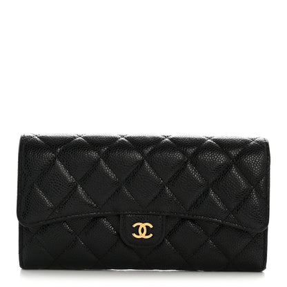 Chanel Caviar Quilted Large Gusset Flap Wallet Black 1 of 12