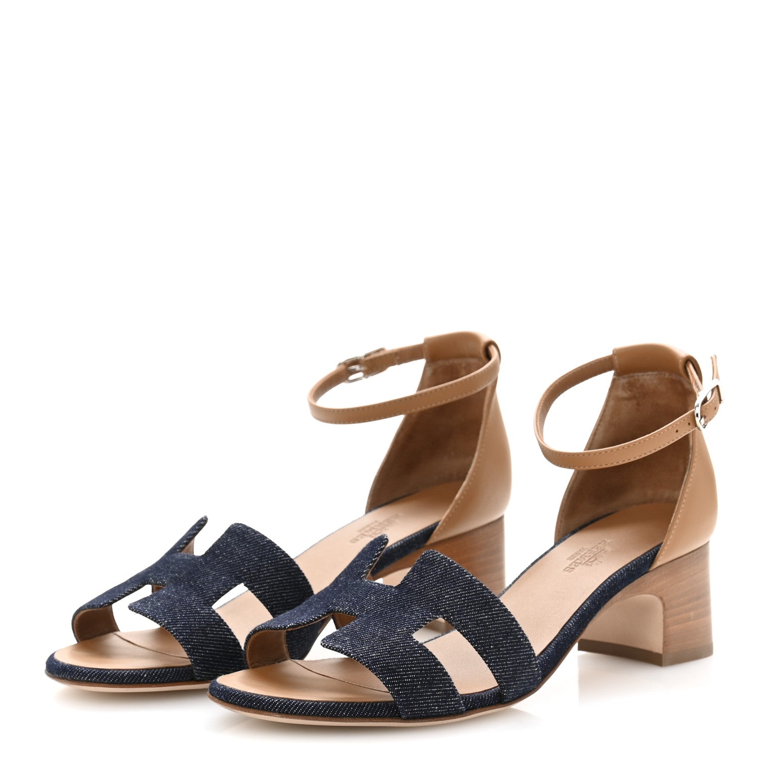 Hermes Denim Calfskin Encens 50 Sandals 37.5 Bleu Brut Naturel 4 of 11