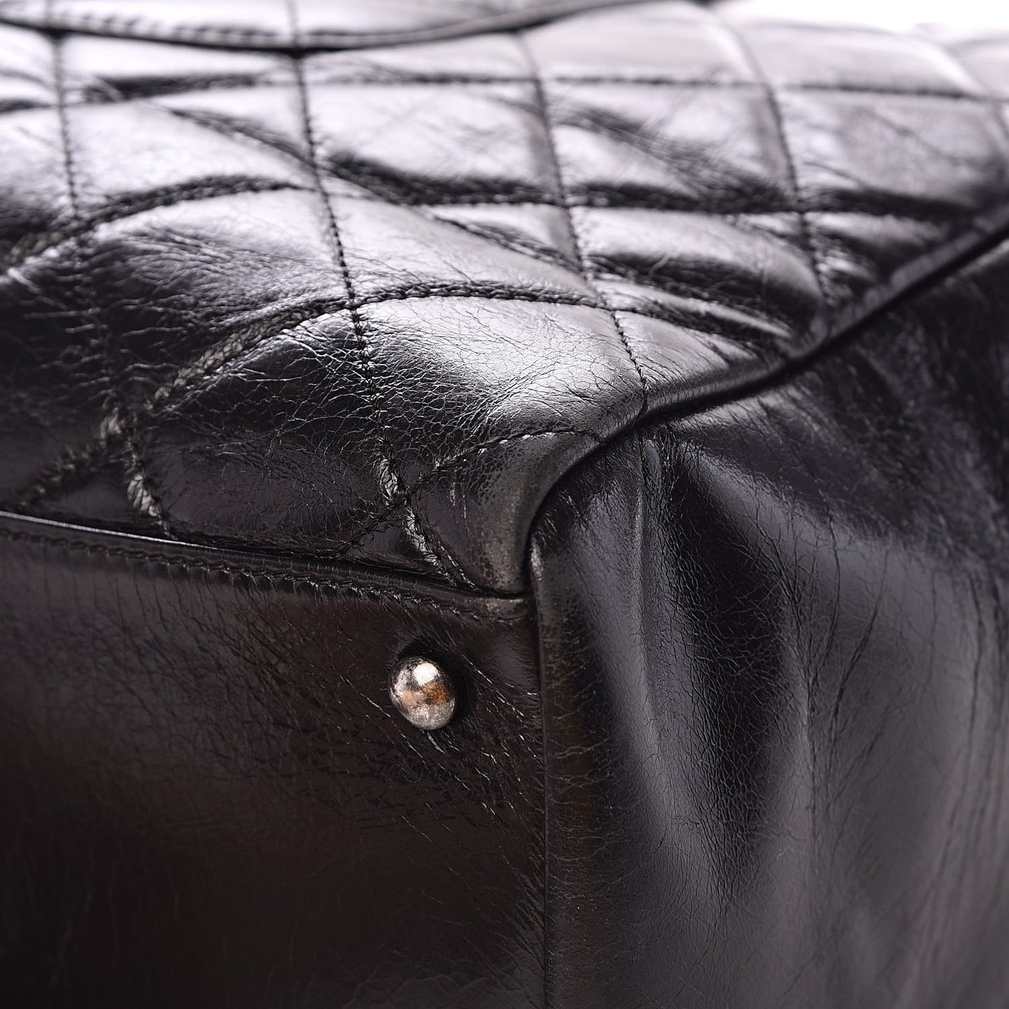 Glazed Calfskin Quilted Large Duo Color Tote Black