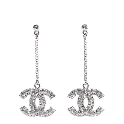 Chanel Baguette Crystal CC Dangle Earrings Silver 1 of 3