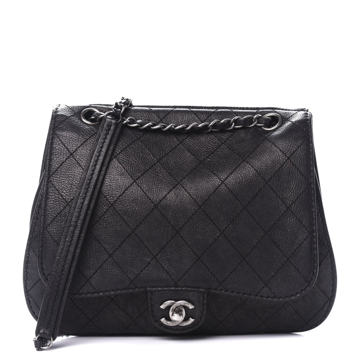 Calfskin Coco Twin Large Flap Black