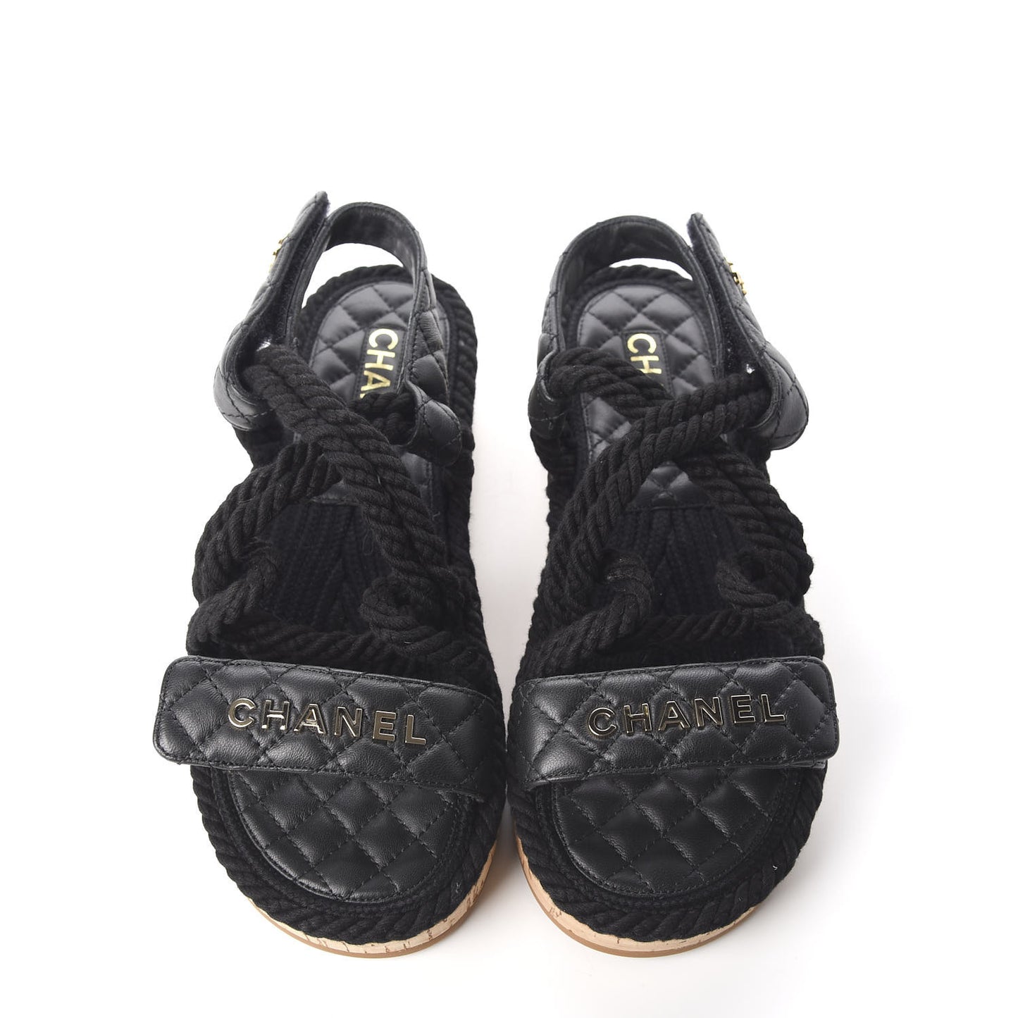 Cord Lambskin Quilted Logo Sandals 38 Black