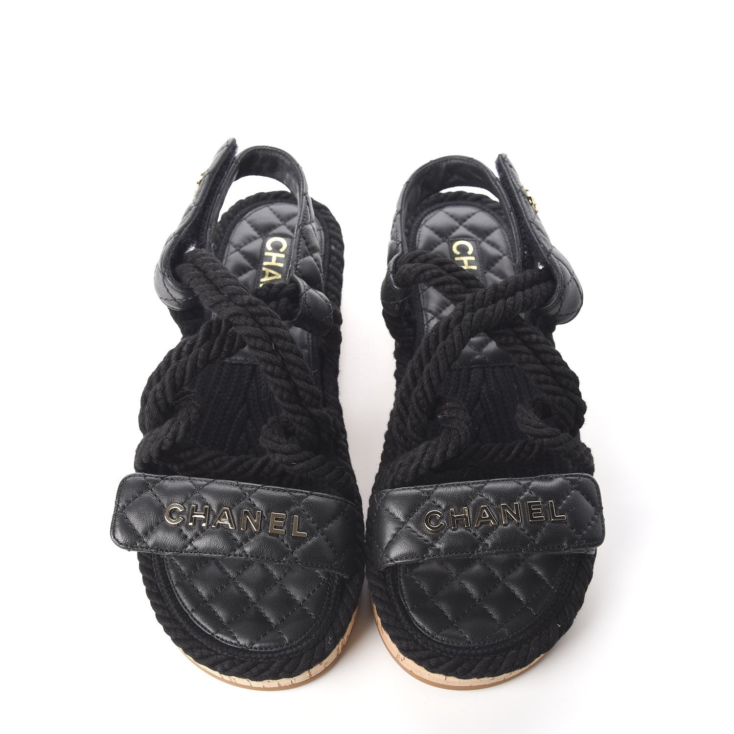 Chanel Cord Lambskin Quilted Logo Sandals 38 Black 5 of 10