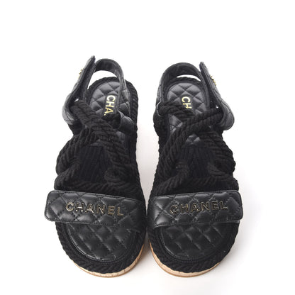 Chanel Cord Lambskin Quilted Logo Sandals 38 Black 5 of 10
