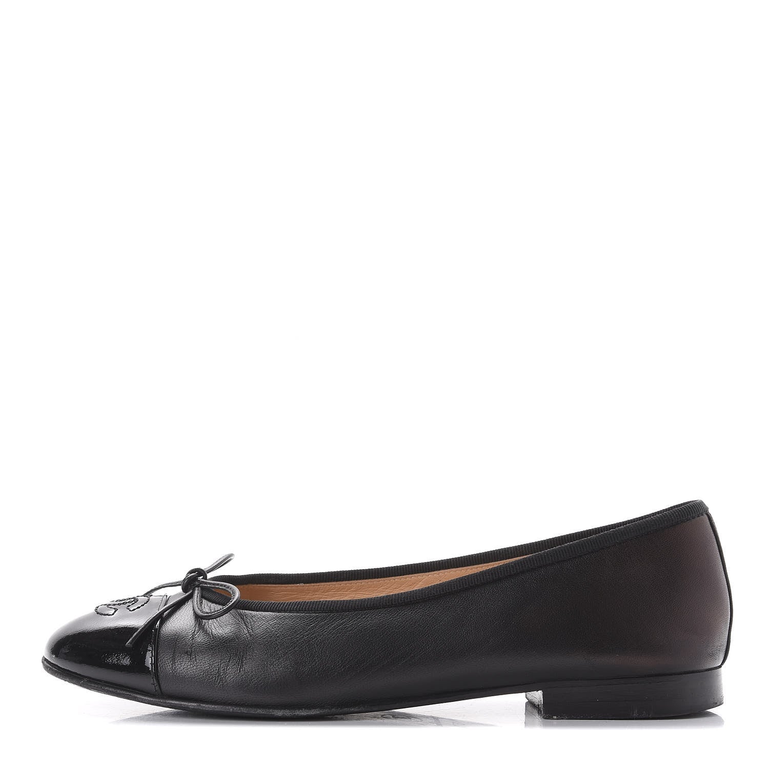 Chanel Lambskin Patent Cap Toe Ballerina Flats 37.5 Black 1 of 10