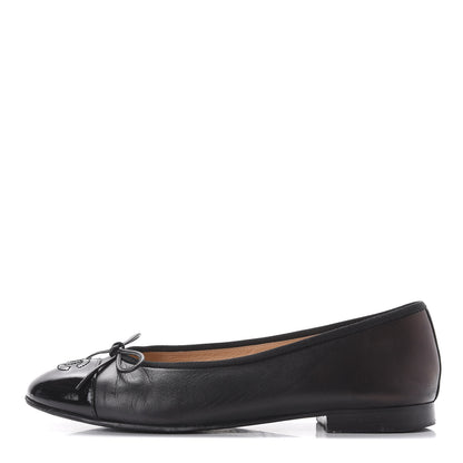 Chanel Lambskin Patent Cap Toe Ballerina Flats 37.5 Black 1 of 10