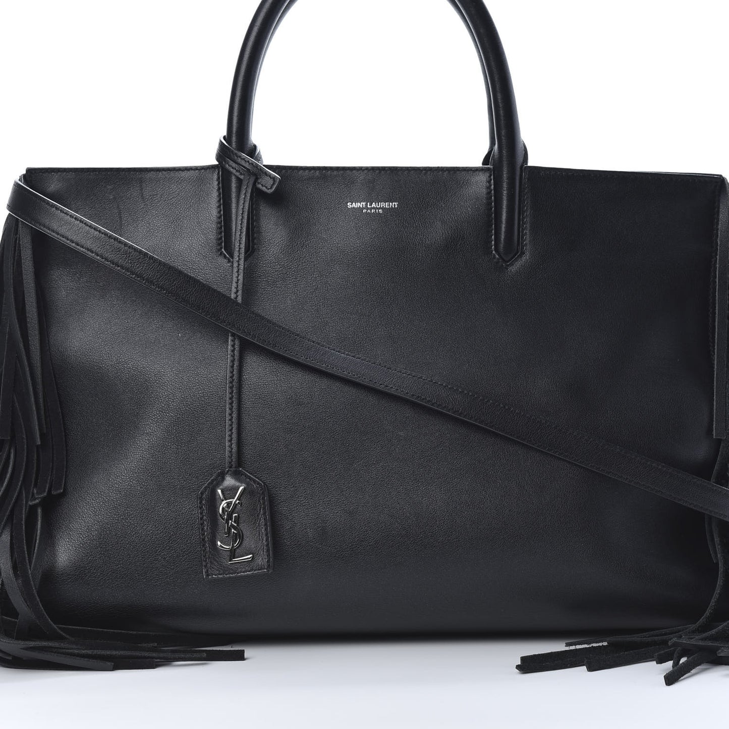 Grained Calfskin Medium Fringe Cabas Rive Gauche Black