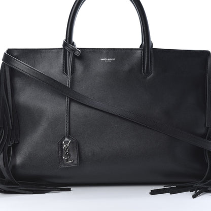 Saint Laurent Grained Calfskin Medium Fringe Cabas Rive Gauche Black 8 of 19