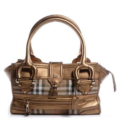 Burberry Metallic Leather House Check Large Manor Tote Gold 1 of 9