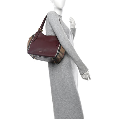 Burberry Grainy Calfskin House Check Small Canterbury Tote Burgundy 2 of 11