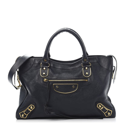 Balenciaga Chevre Gold Metallic Edge Hardware City Bleu Nuit Dark Sea 3 of 18