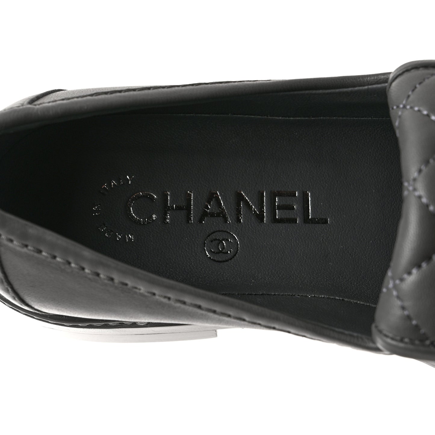 Lambskin Quilted CC Turnlock Loafers 36.5 Grey