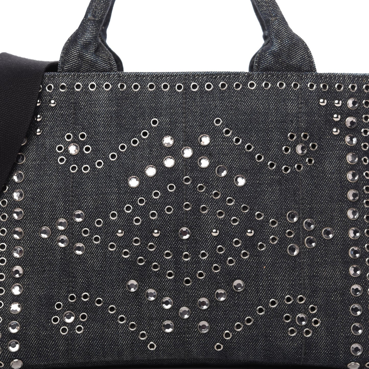 Denim Crystal Studded Canapa Tote Black