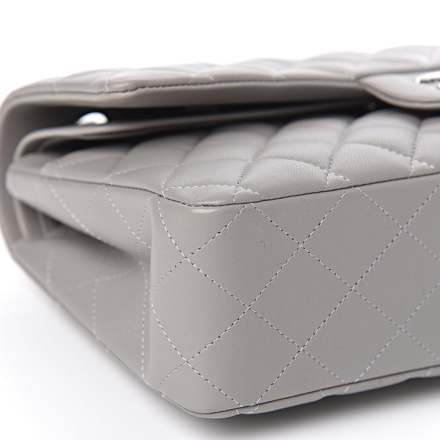 Lambskin Quilted Medium Double Flap Grey