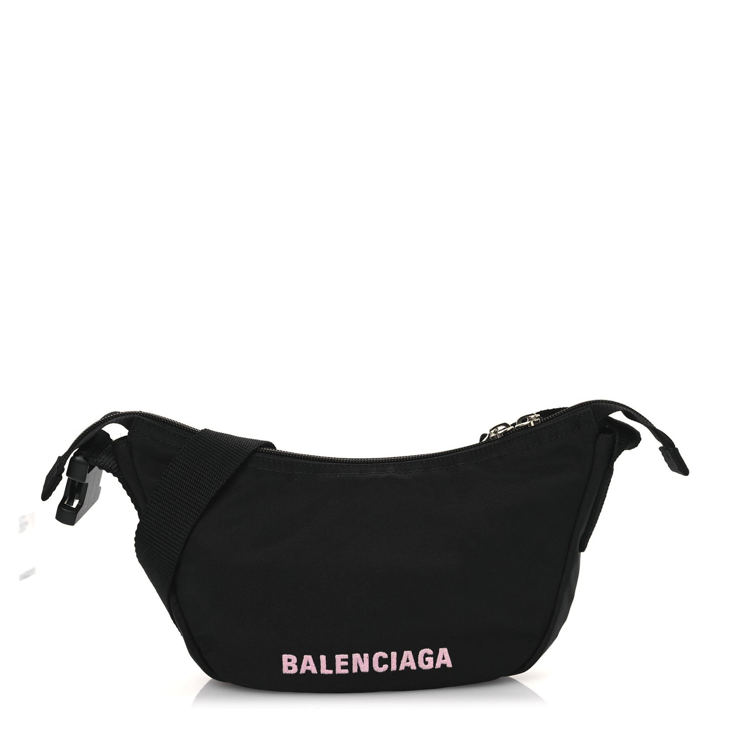 Recycled Sport Nylon Logo Embroidered Wheel Sling Bag Black Pink