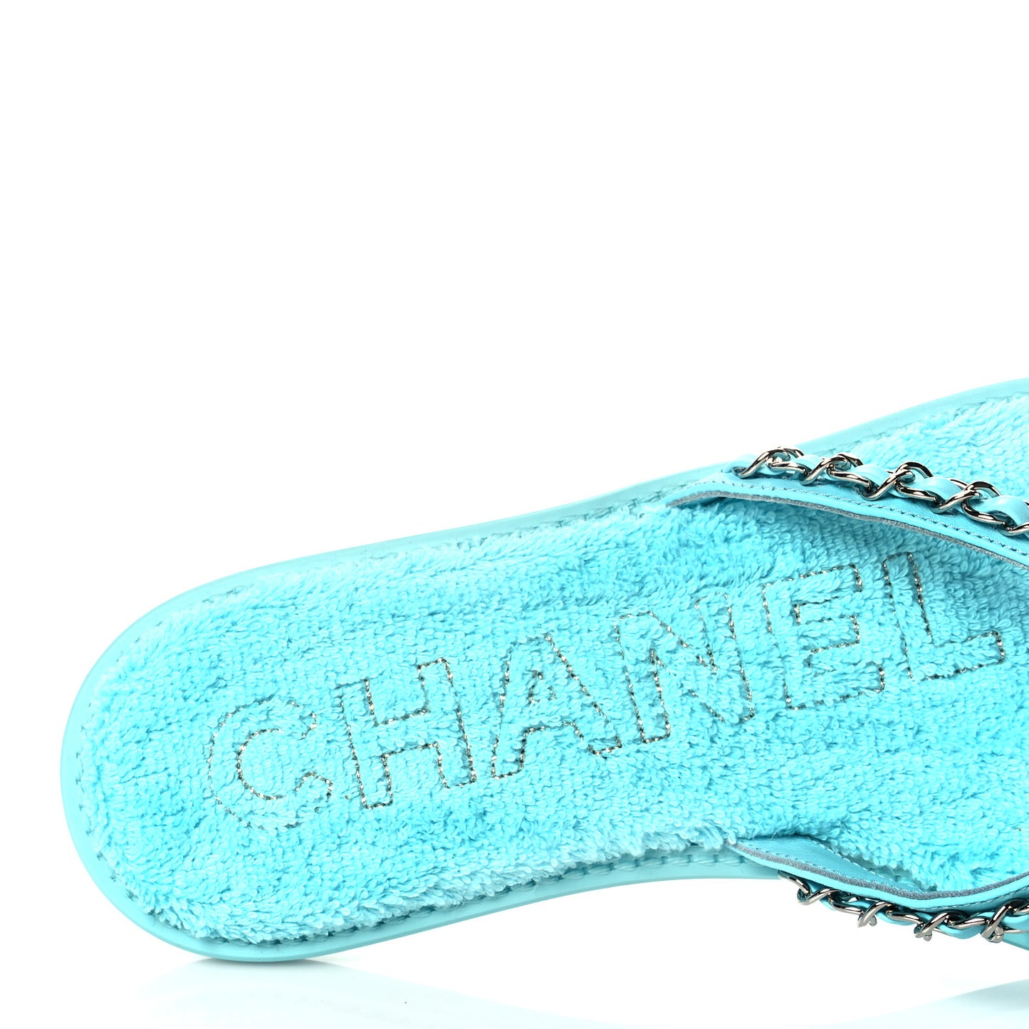 Calfskin CC Chain Thong Sandals 39 Light Blue