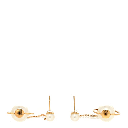 Christian Dior Pearl Tribales Dangle Chain Earrings Gold 3 of 4