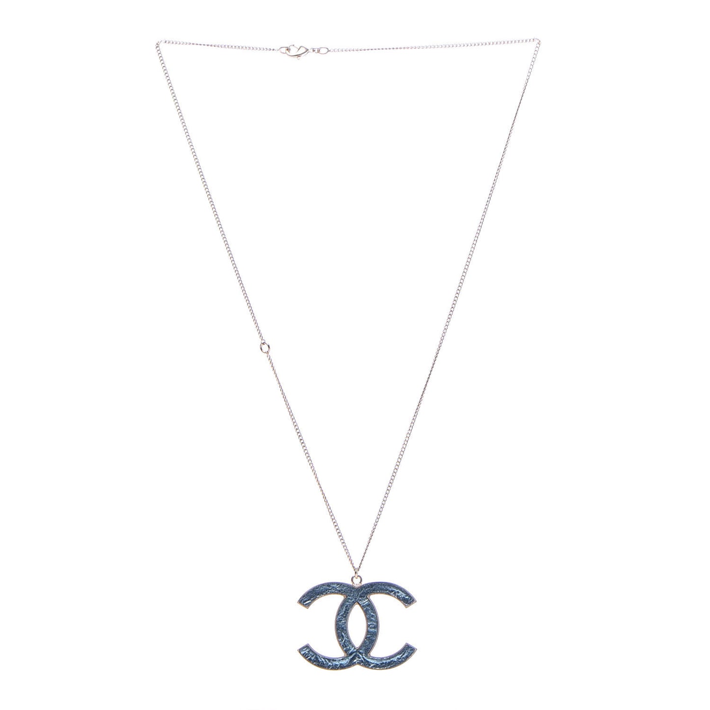 Metal Textured CC Pendant Necklace Blue