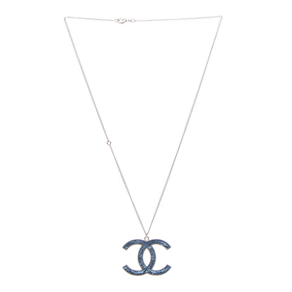 Chanel Metal Textured CC Pendant Necklace Blue 3 of 5