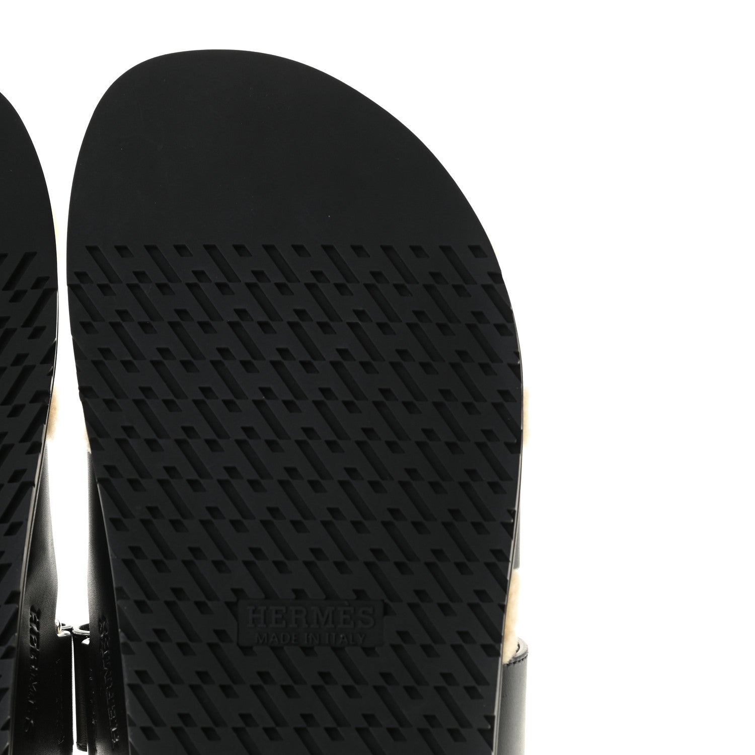 Hermes Veau Indios Woolskin Mens Chypre Sandals 43 Black Ecru 9 of 13