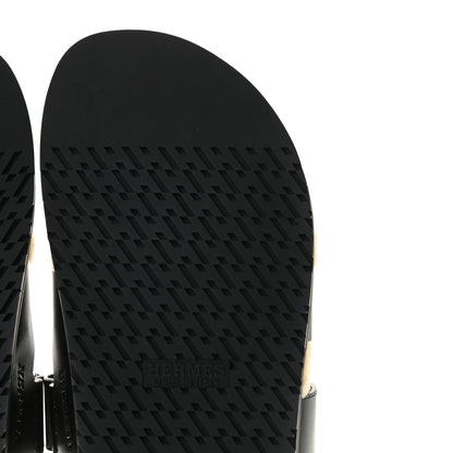 Hermes Veau Indios Woolskin Mens Chypre Sandals 43 Black Ecru 9 of 13