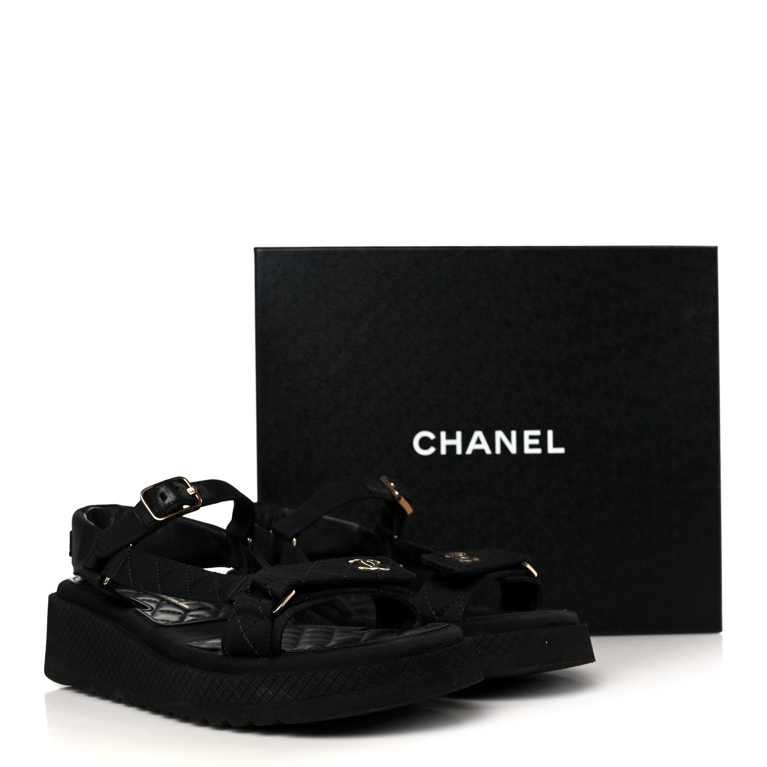 Chanel Grosgrain Logo Platform Sandals 38.5 Black 10 of 10