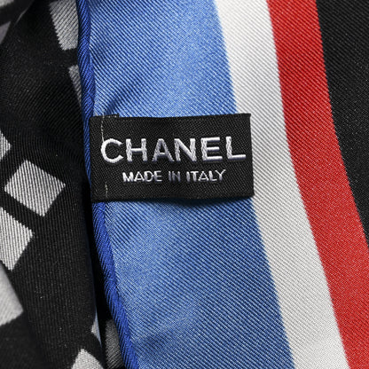 Chanel Silk CC Arrival Departures Square Scarf Blue Multicolor 3 of 3