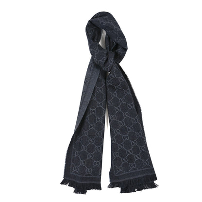 Gucci Wool Jacquard GG Monogram Sten Fringe Scarf Anthracite Black 1 of 5