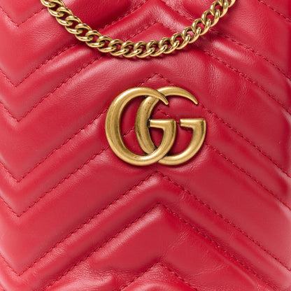 Gucci Calfskin Matelasse Mini GG Marmont 2.0 Bucket Bag Hibiscus Red 8 of 10