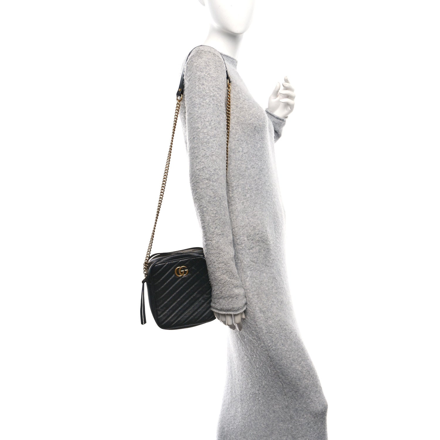 Gucci Azalea Calfskin Matelasse Diagonal Tall GG Marmont Crossbody Bag Black 2 of 11