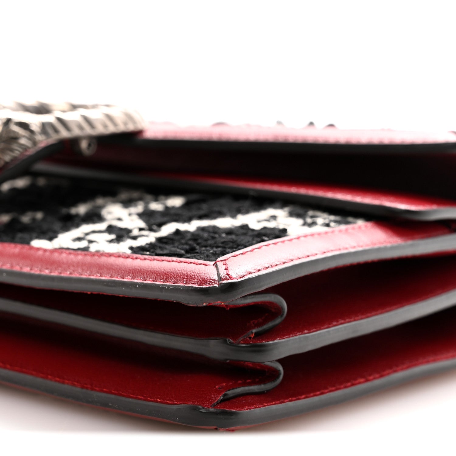 Gucci Tweed GG Monogram Small Dionysus Shoulder Bag Black White Romantic Cherry 10 of 10