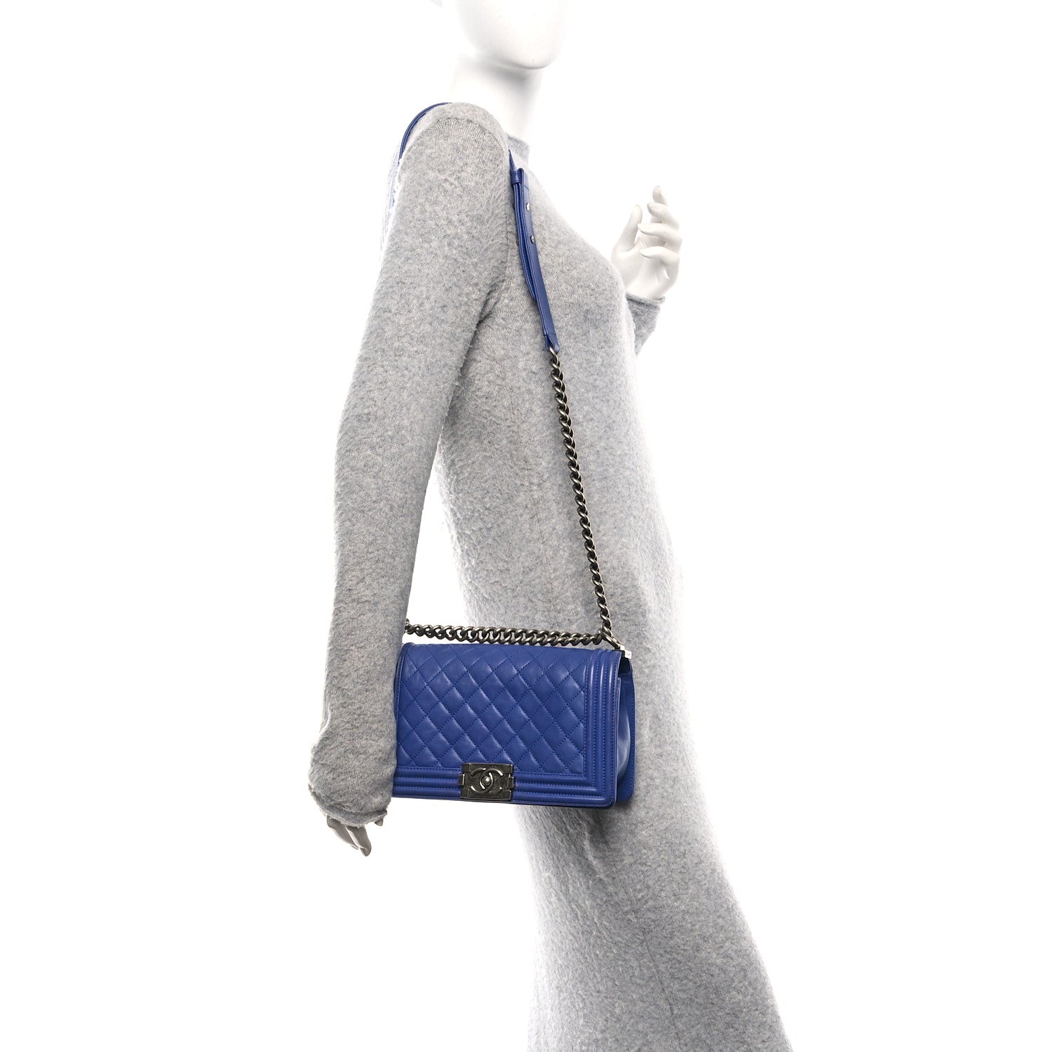 Chanel Calfskin Quilted Medium Boy Flap Blue 2 of 16