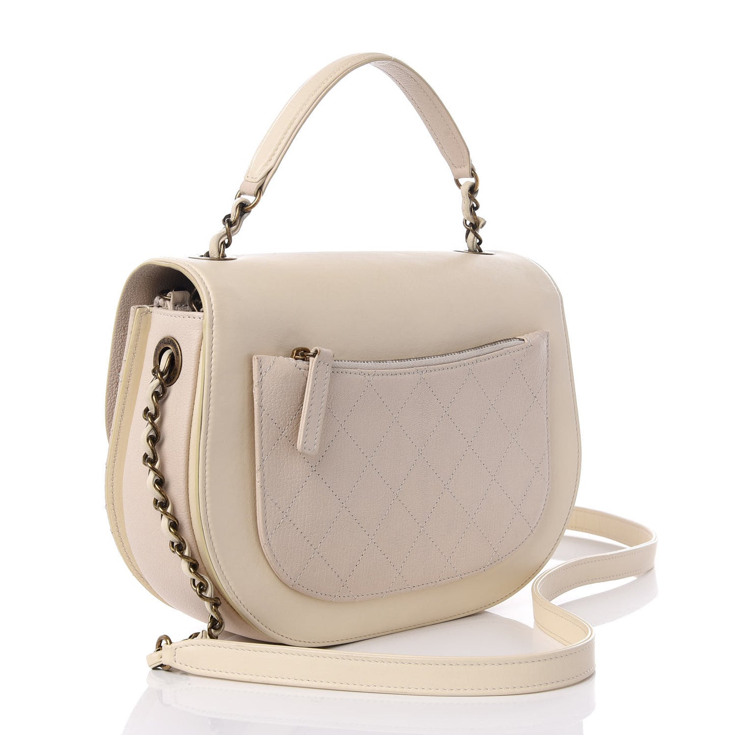 Shiny Calfskin Goatskin Quilted Medium Coco Curve Messenger Flap White