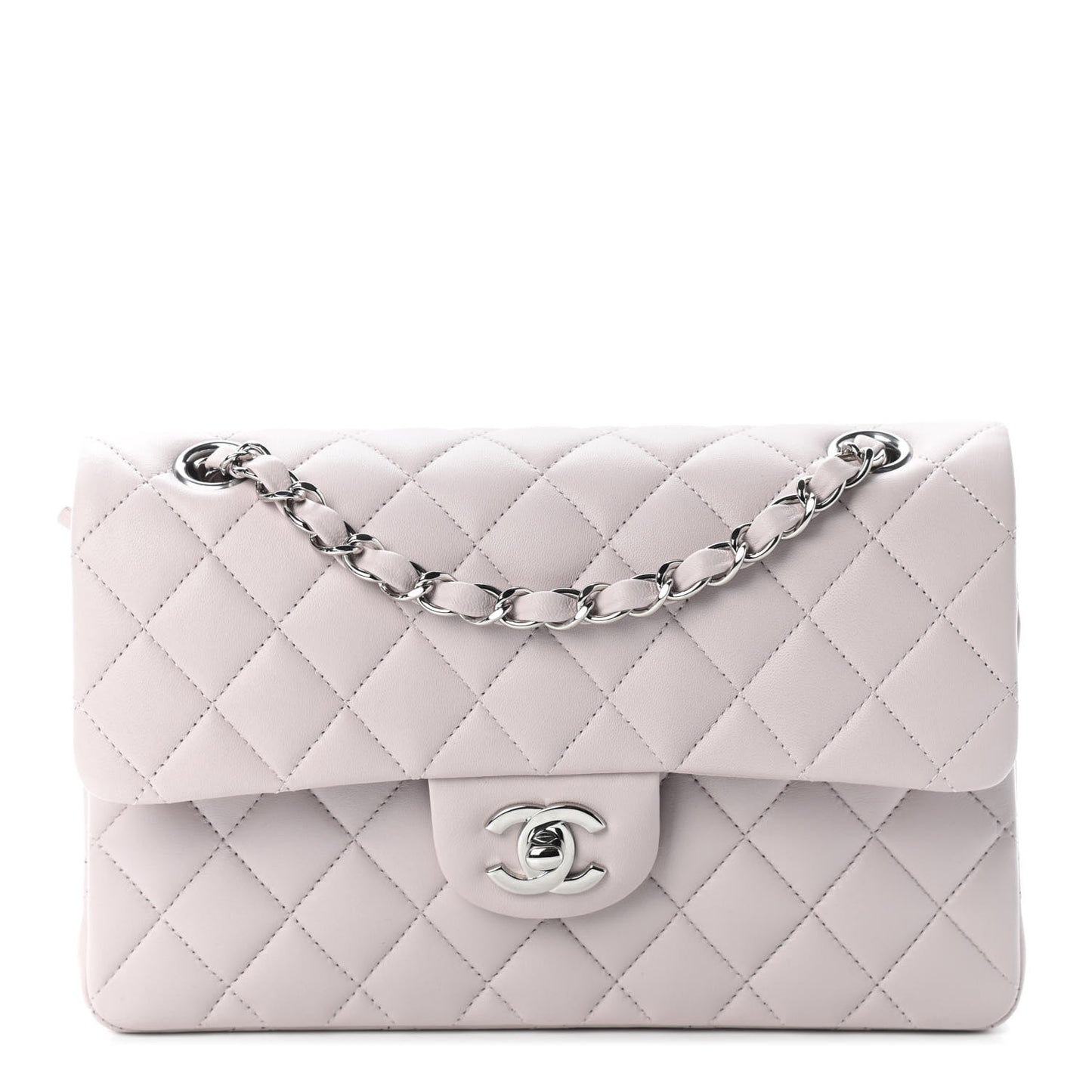 Lambskin Quilted Small Double Flap Light Purple