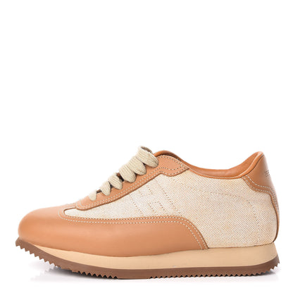 Hermes Calfskin Toile Womens Quick Sneakers 37 Gold 1 of 17