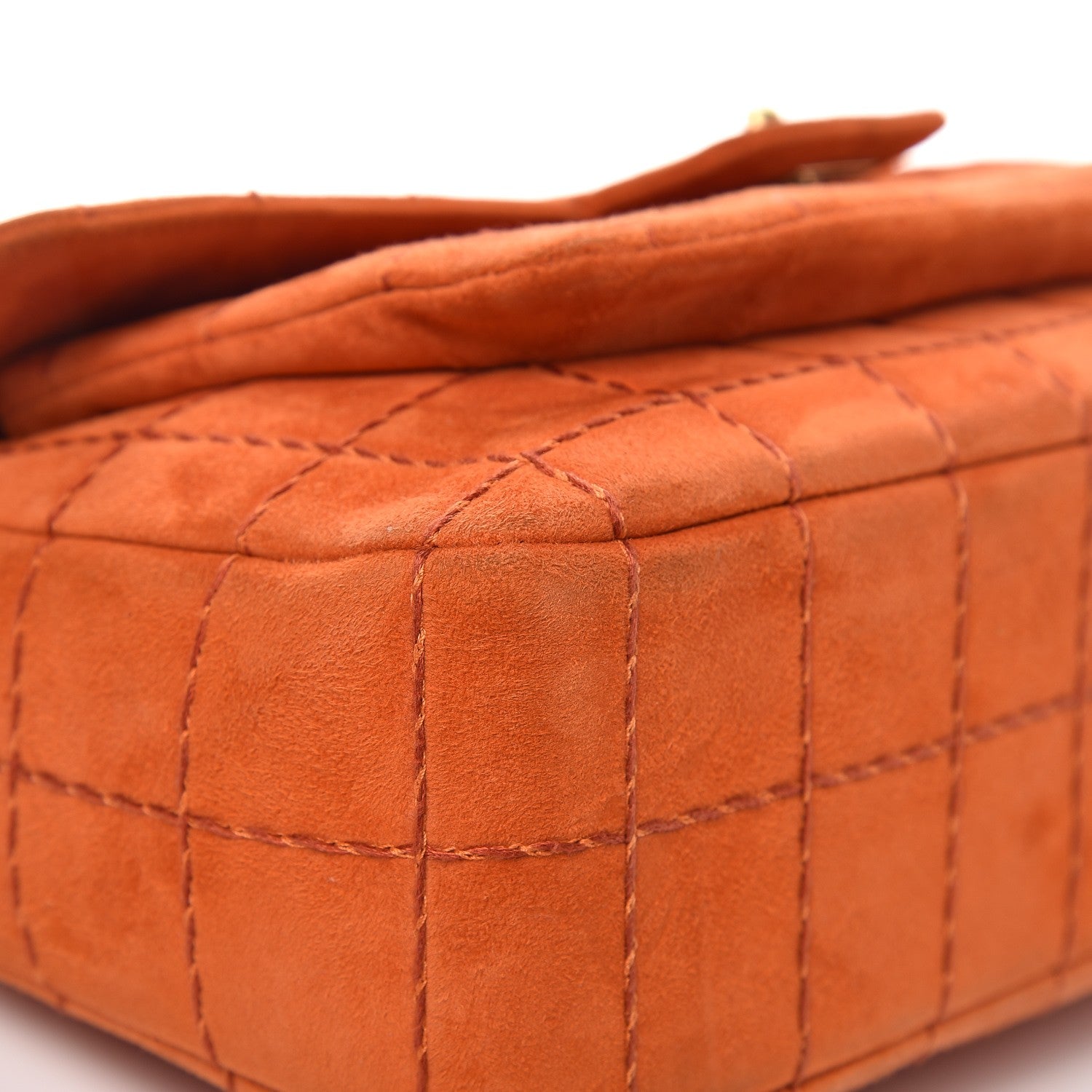 Chanel Suede Square Quilted Flap Orange 9 of 12