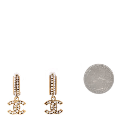 Chanel Crystal Pearl CC Hoop Drop Earrings Gold 2 of 4