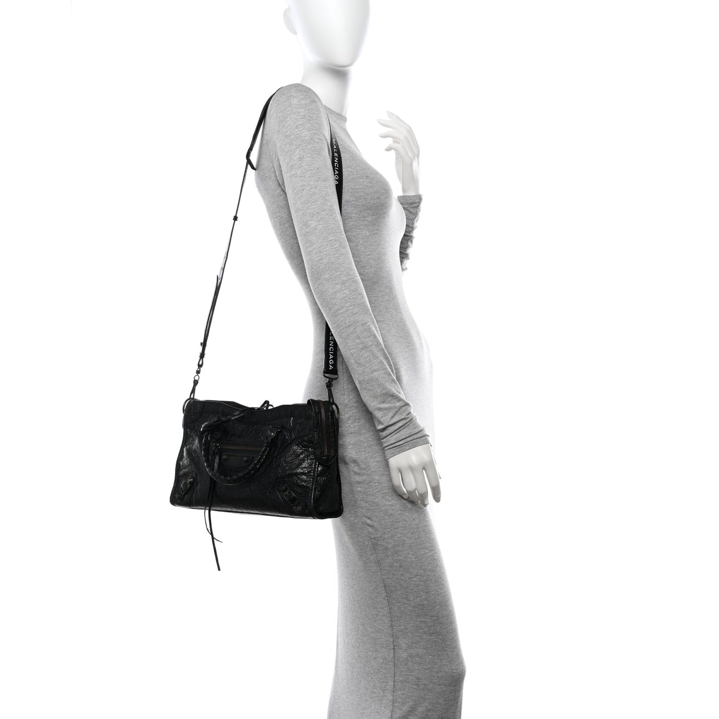 Agneau Classic Hardware S City Logo Strap Black White