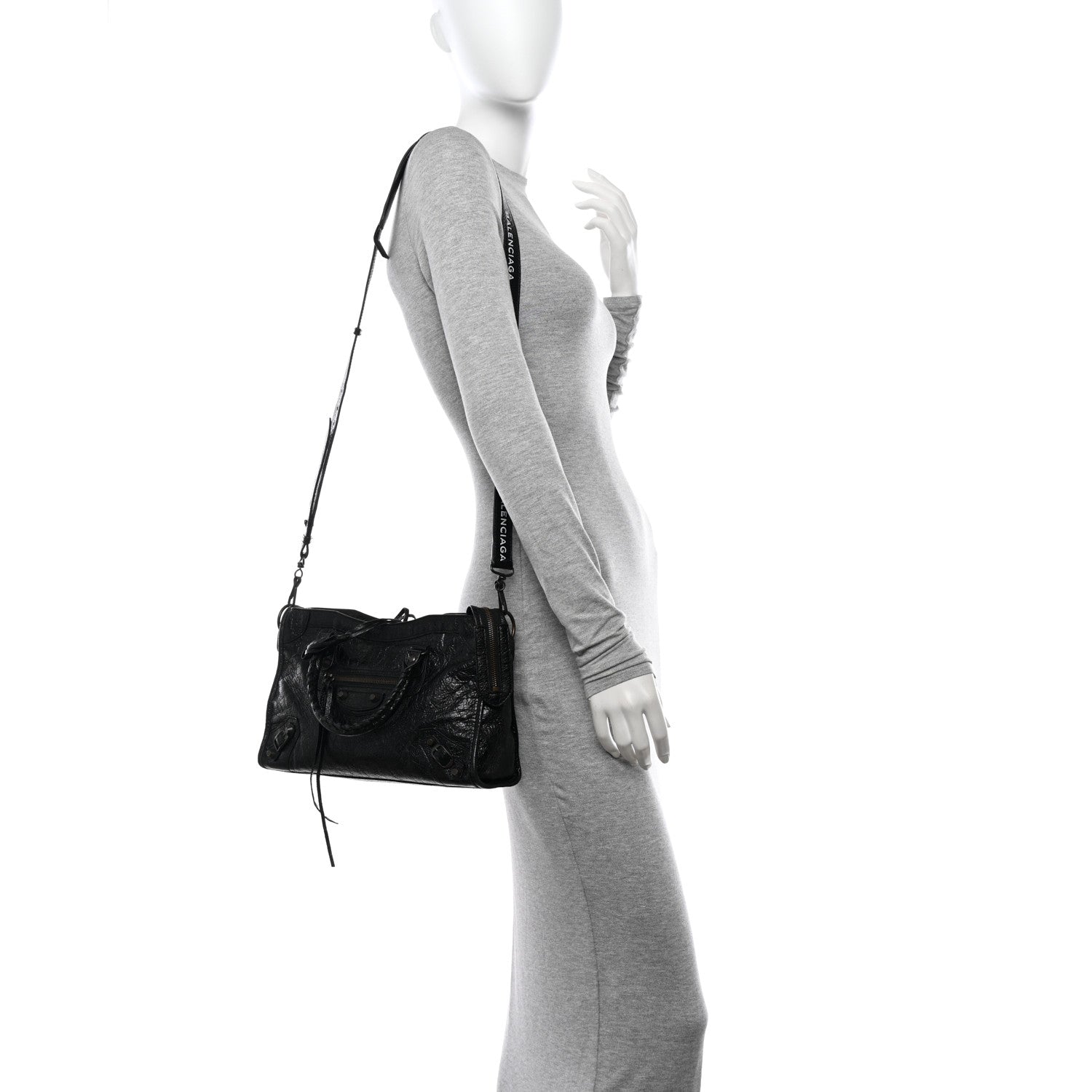 Balenciaga Agneau Classic Hardware S City Logo Strap Black White 2 of 14